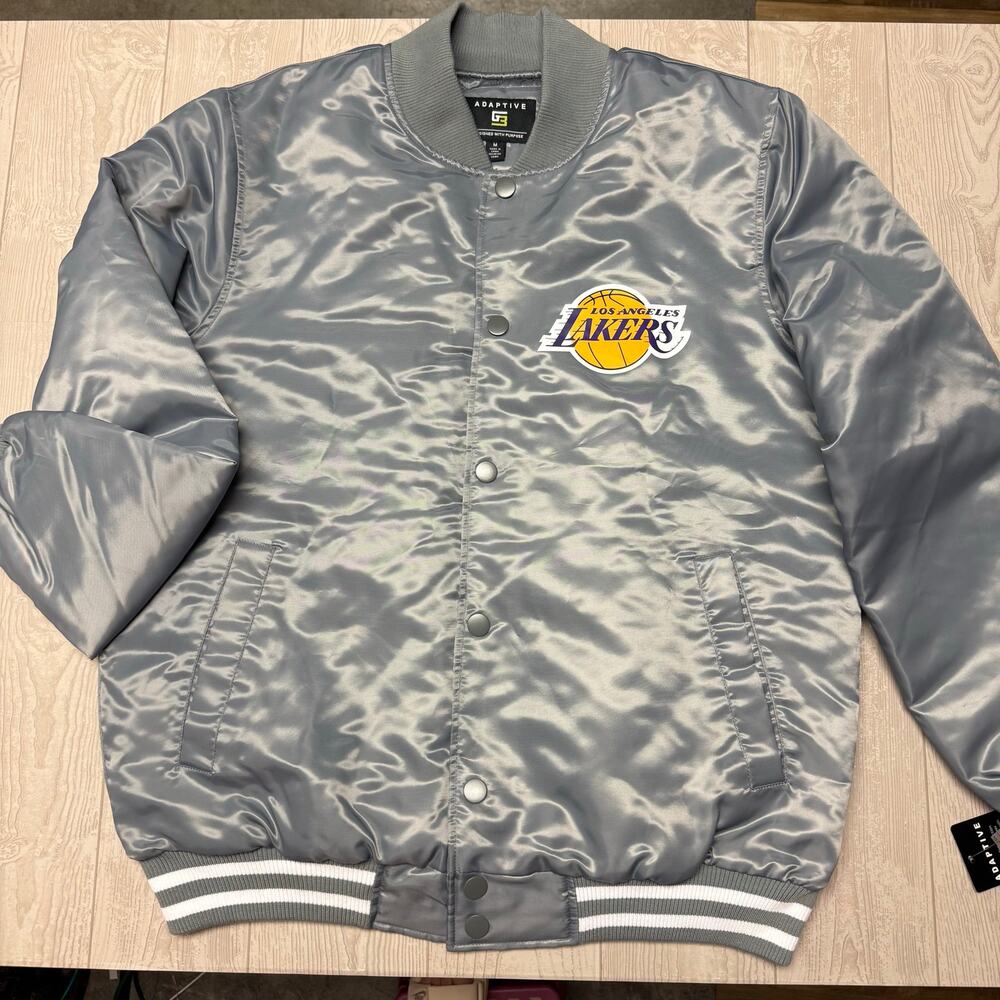 Los Angeles Lakers G-III Adaptive Satin Bomber Jacket Men’s M Gray NWT NBA